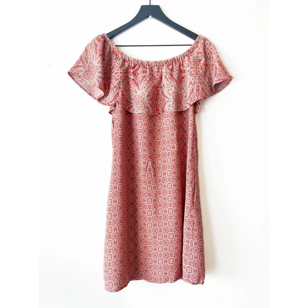 Sanctuary Off Shoulder Ruffle Boho Print Dress Multicolor Size Large - Picture 2 of 7